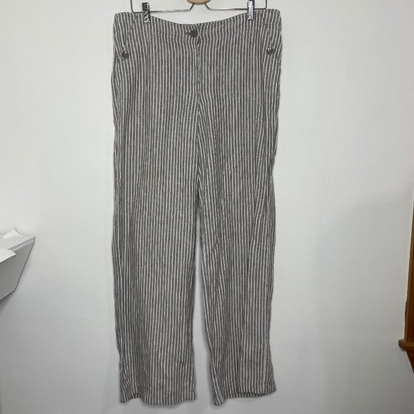 Chico's Pants - Chico's The Ultimate Fit Pants Women's L Taupe Striped Linen Wide Leg Trousers